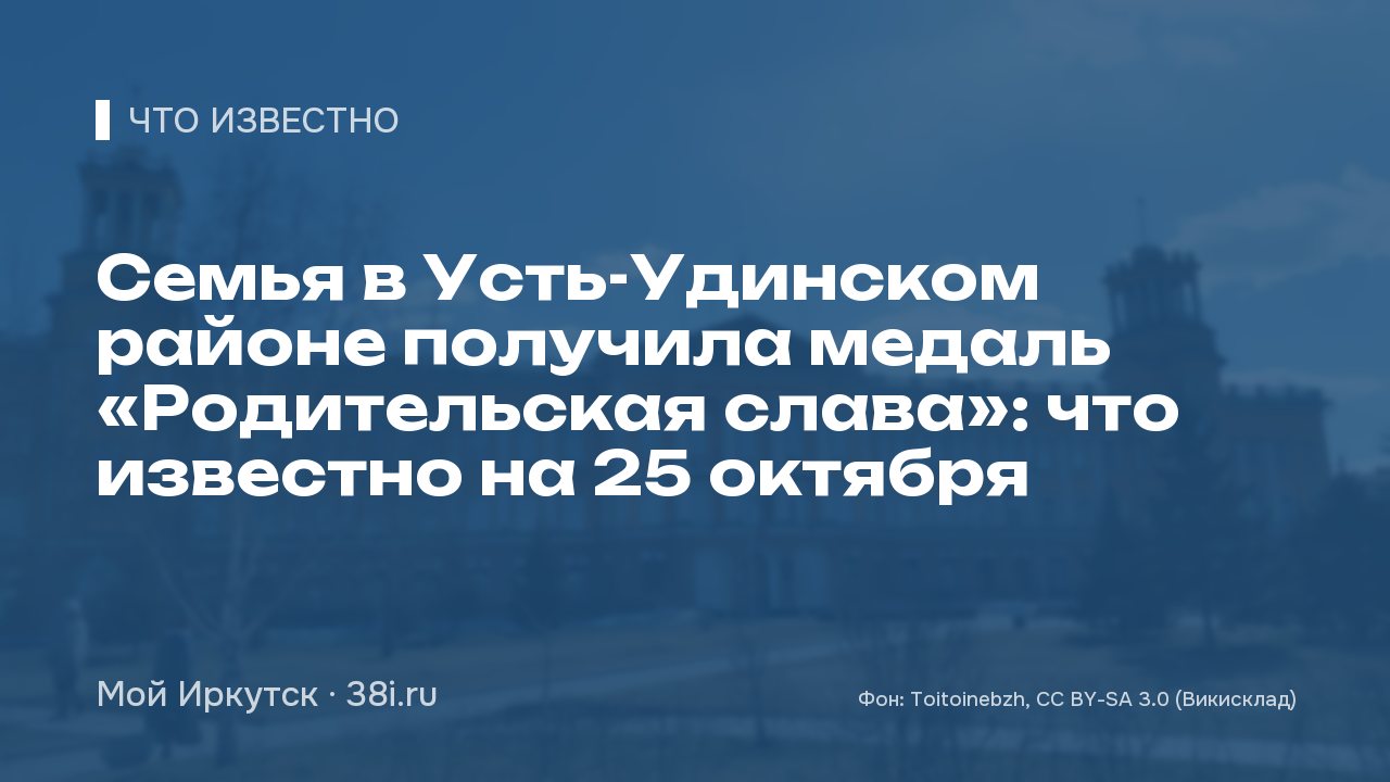 Семья из Усть-Удинского района получила медаль «Родительская слава»: что известно 25 октября